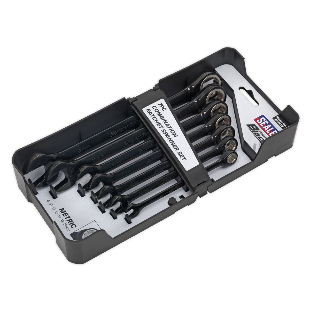 Sealey Combination Ratchet Spanner Set 7pc Black Series Metric AK7978