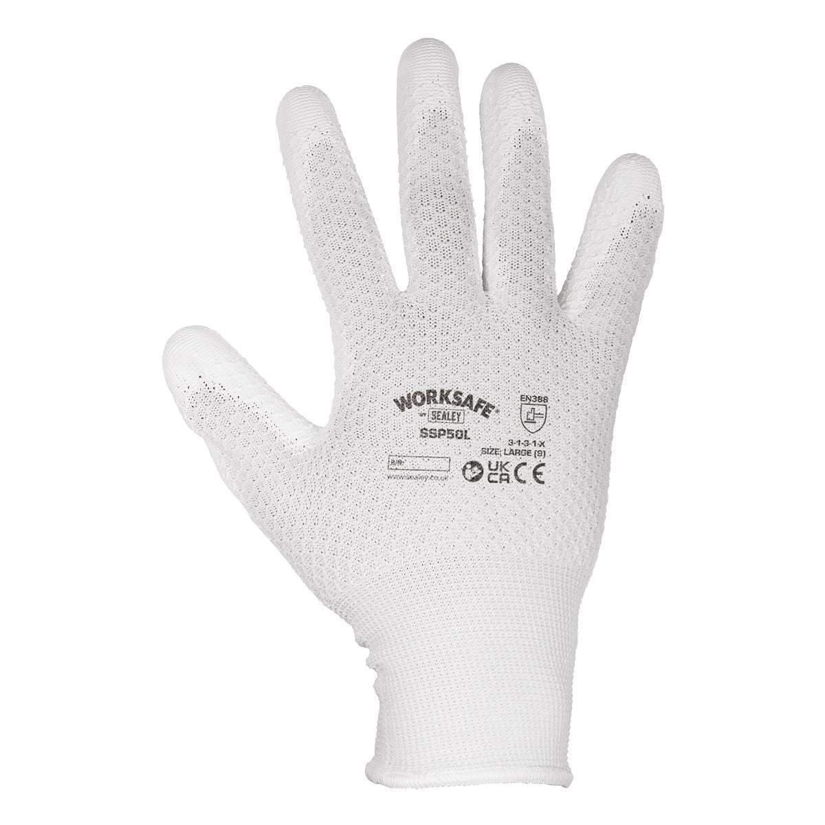 Sealey White Precision Grip Gloves Large Pair SSP50L