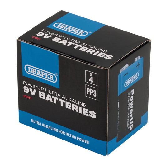 Draper PP3 (9V) Batteries - Pack Of 4 BATT/PP3/9V/4