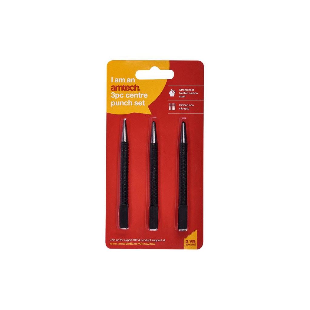 Amtech 3 Pcs Steel Centre Dot Punch Set Alloy Wood Scribe 1/6'' 3/32'' 1/8'' - H0900