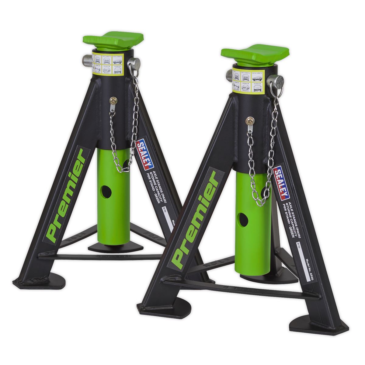 Sealey Axle Stands (Pair) 6 tonne Capacity per Stand - Green AS6G