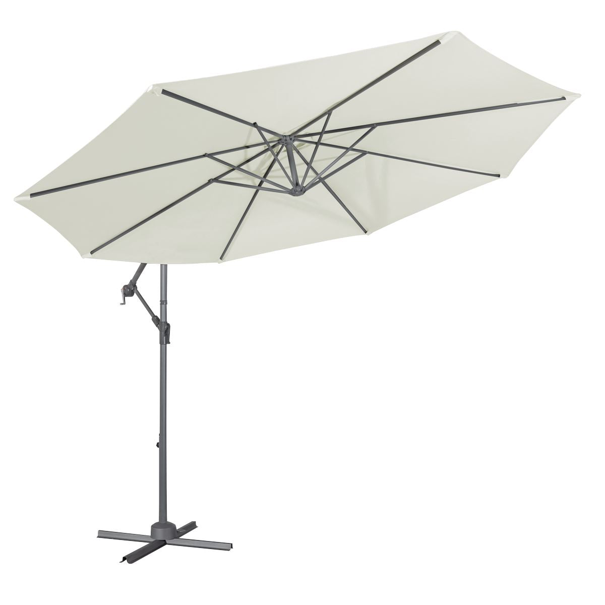 3m Banana Garden/Patio Parasol w/Crank Handle, 8 Ribs and Cover, Cream Canopy