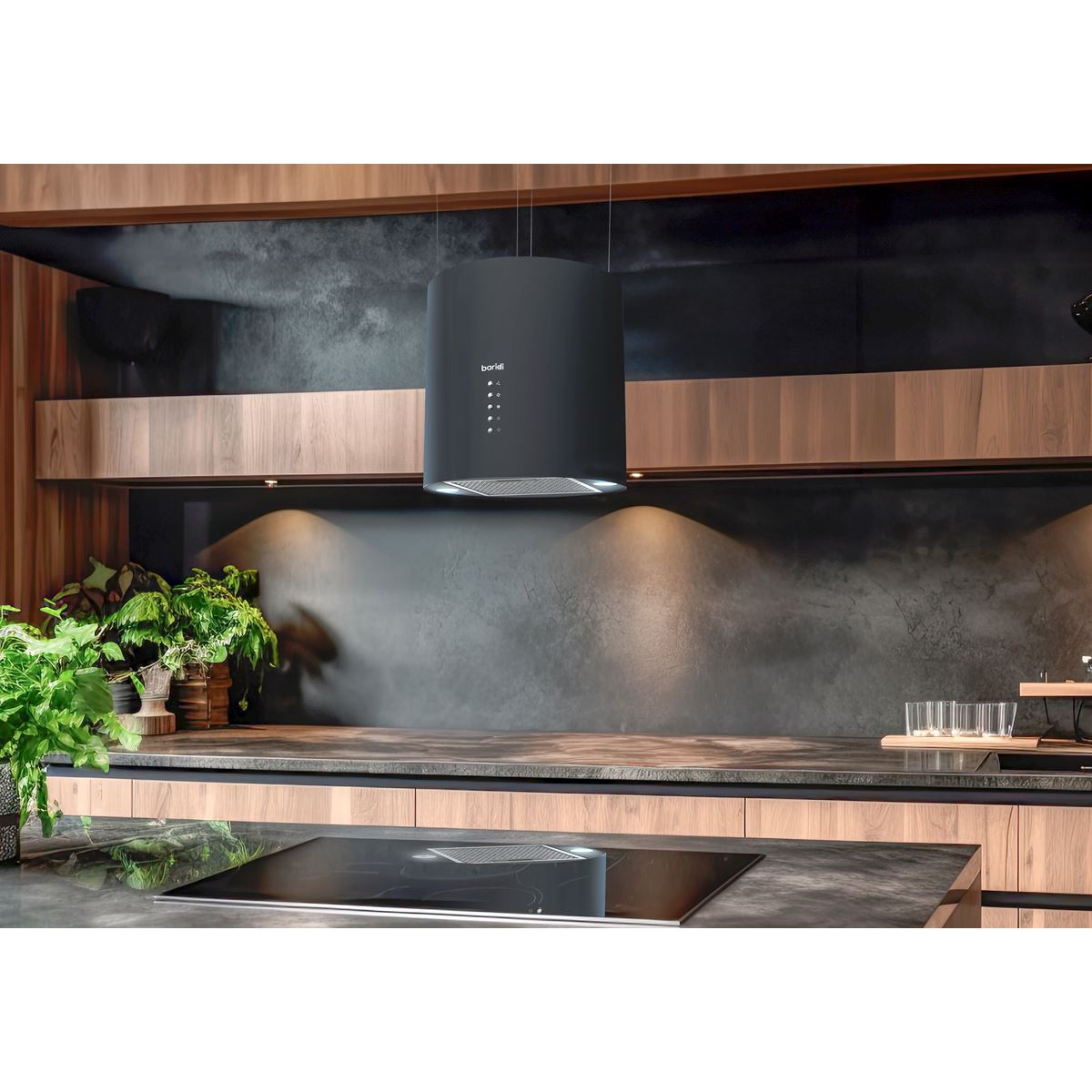 Baridi Island Cooker Hood, Pendant Style, 35cm, 3-Speed, Black DH219