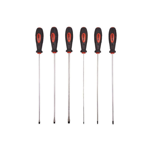 6 Piece Long Reach Screwdriver Set Comfort Grip Magnetic Extra Long Phillips - L0725