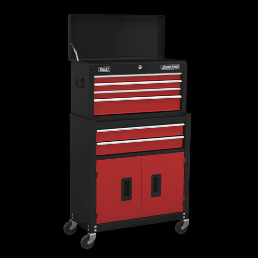 Sealey American Pro Topchest & Rollcab Combination 6 Drawer with Ball-Bearing Slides - Red AP22R