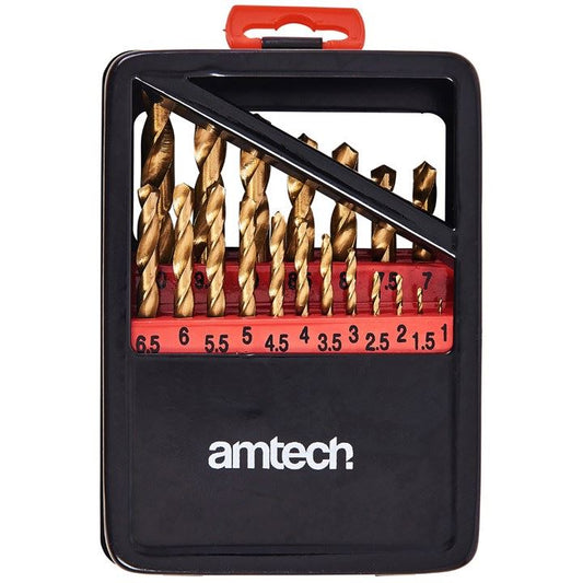 Amtech 19 Piece Titanium Nitrade Drill Bit Set 1 10 mm+Storage Case Diy - F1140