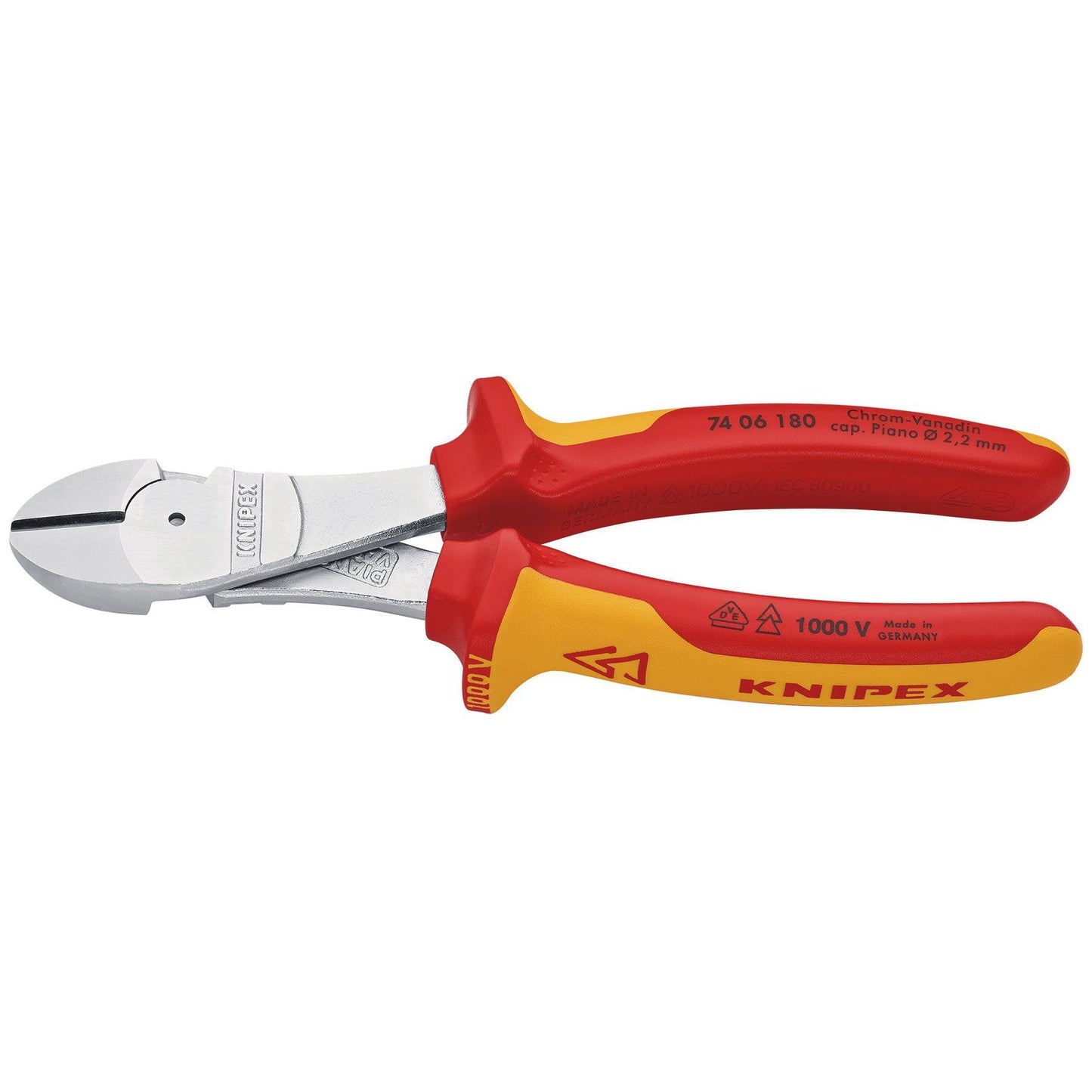 KNIPEX 74 06 180 SB VDE Insulated High Leverage Diagonal Cutter, 180 mm