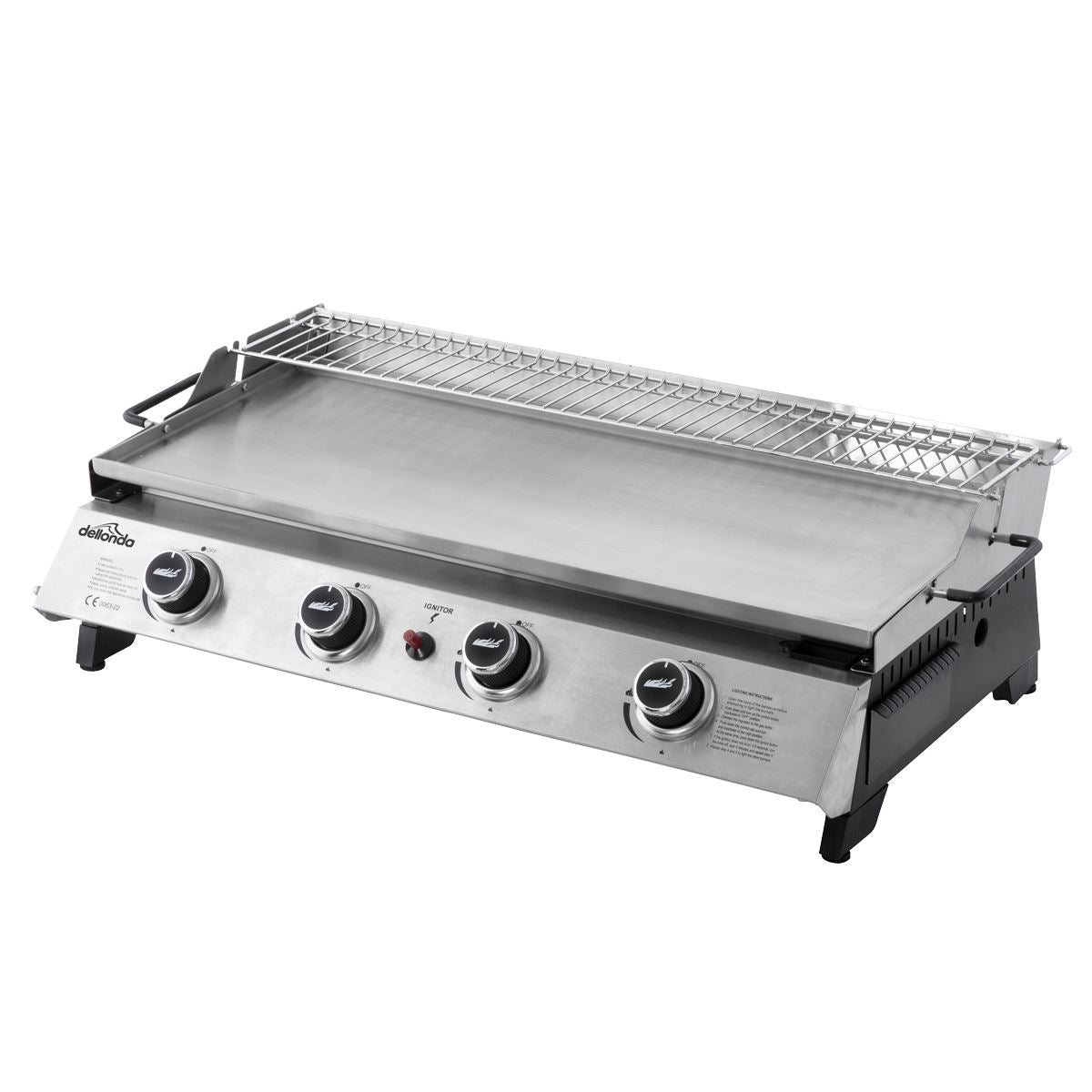 Dellonda 4 Burner Stainless Steel Portable Gas Plancha with Warming Rack 10kW