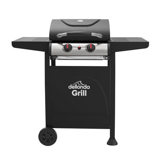 Dellonda 2 Burner Gas BBQ Grill with Ignition & Thermometer - Black/Stainless Steel DG13