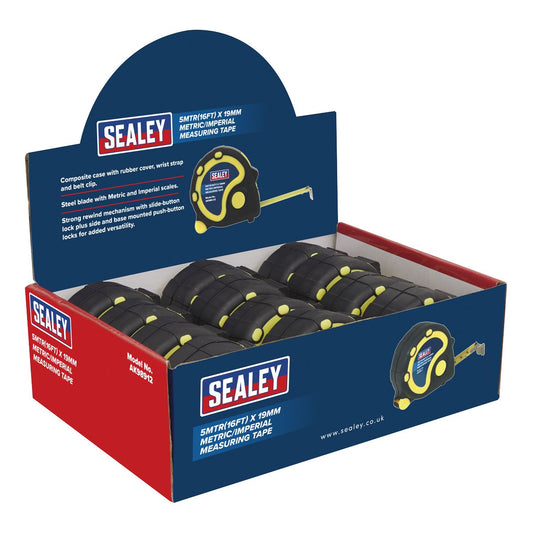 Sealey Rubber Tape Measure 5m(16ft) x 19mm Metric/Imperial Display AK98912