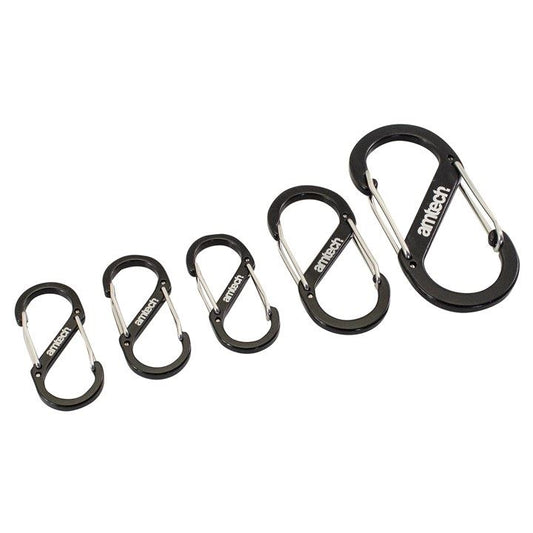 Amtech 5 piece dual buckle carabiner set - S4322