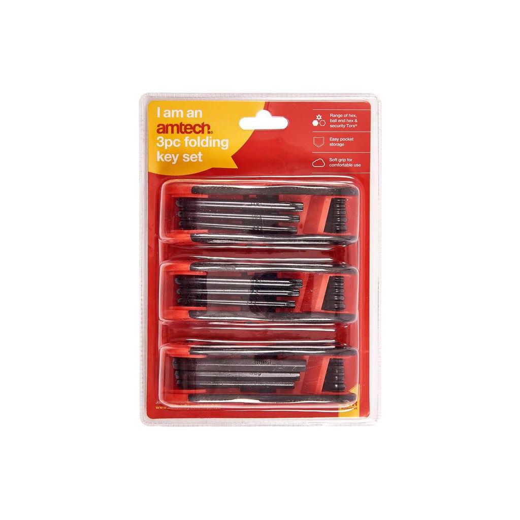 Amtech 3 Piece Folding Imperial Torx End /Ball End & Hex End Allen Keys Set - I8840