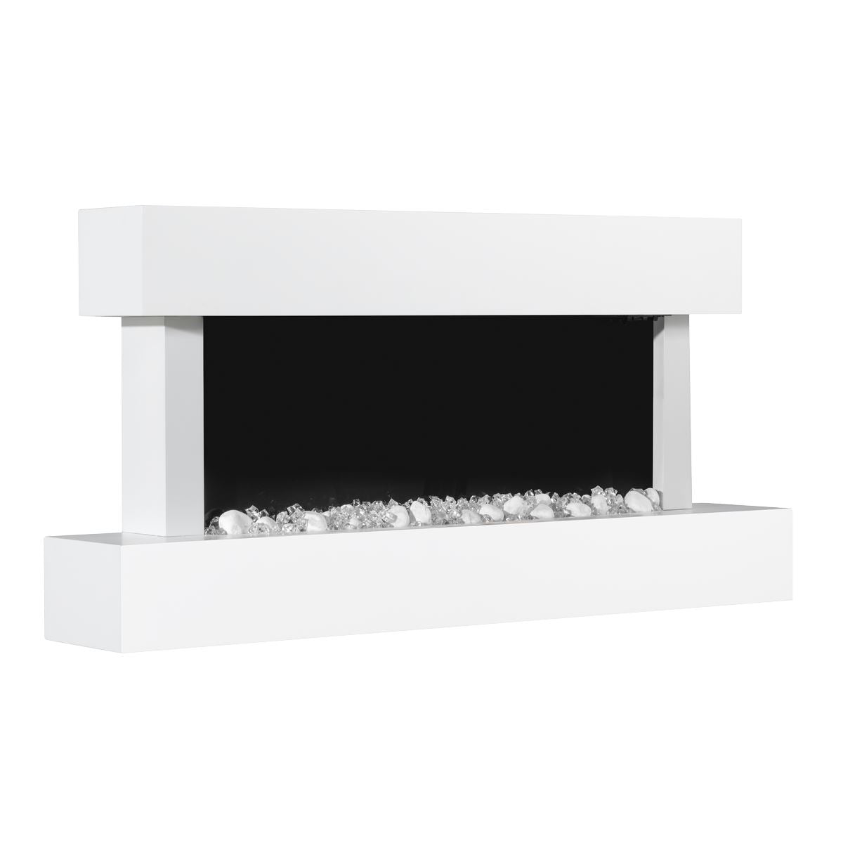 Baridi 46" Wall Mounting 1000W/2000W Electric Fireplace with LED Flame Effects, Side Glass Decoration and Pebble Accessories, White DH113