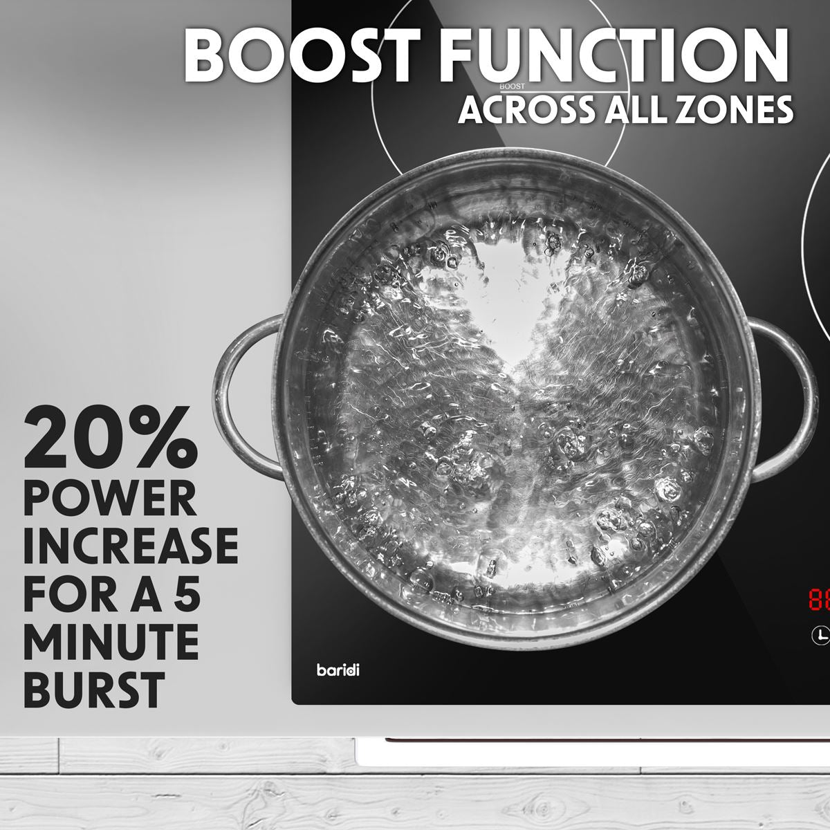 Sealey Baridi 90cm Built-In Induction Hob with 5 Cooking Zones, 9300W, Boost Function, 9 Power Levels, Slider Touch Control, Hardwired DH180