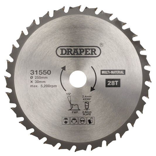 Draper Tct Saw Blade 255mm 28T Multi SBM8