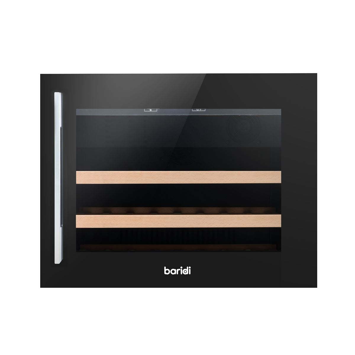 Sealey Baridi 60cm Built-In 28 Bottle Wine Cooler with Beech Wood Shelves and Internal LED Light, Black DH205