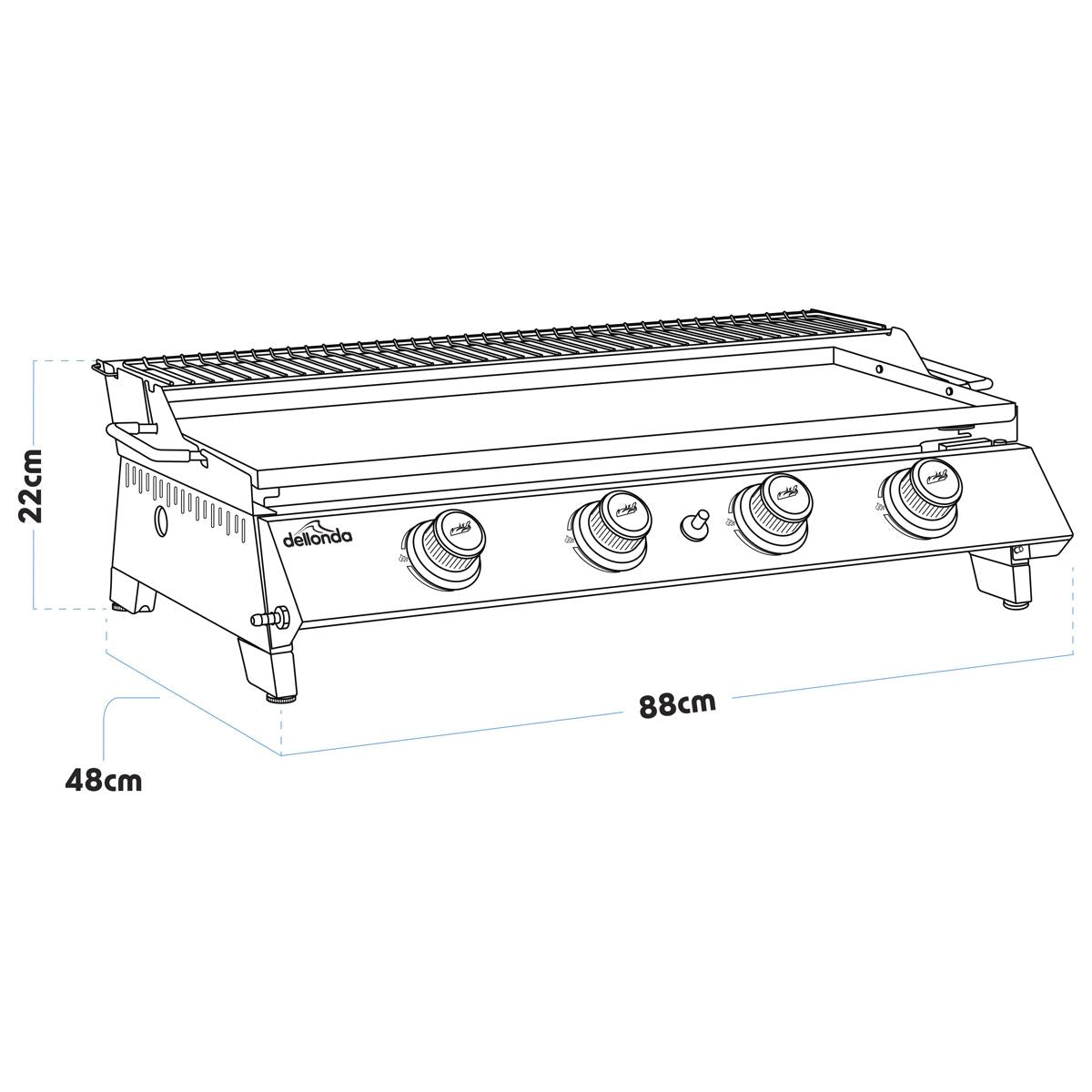 Dellonda 4 Burner Stainless Steel Portable Gas Plancha with Warming Rack 10kW