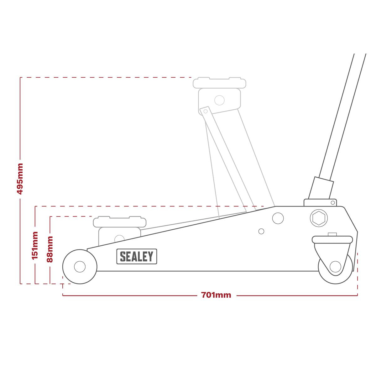 Sealey Trolley Jack 2.5 tonne Low Entry with Rocket Lift 2501LE