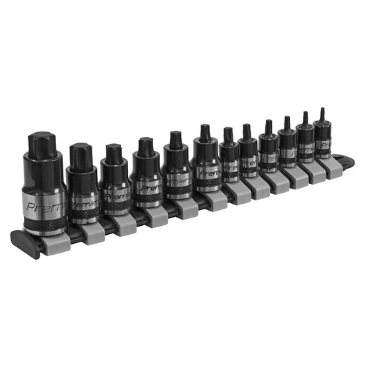 Sealey TRX-Star Socket Bits 12pc Stubby 1/4",3/8",1/2"Sq Dr Blk Ser AK6228B