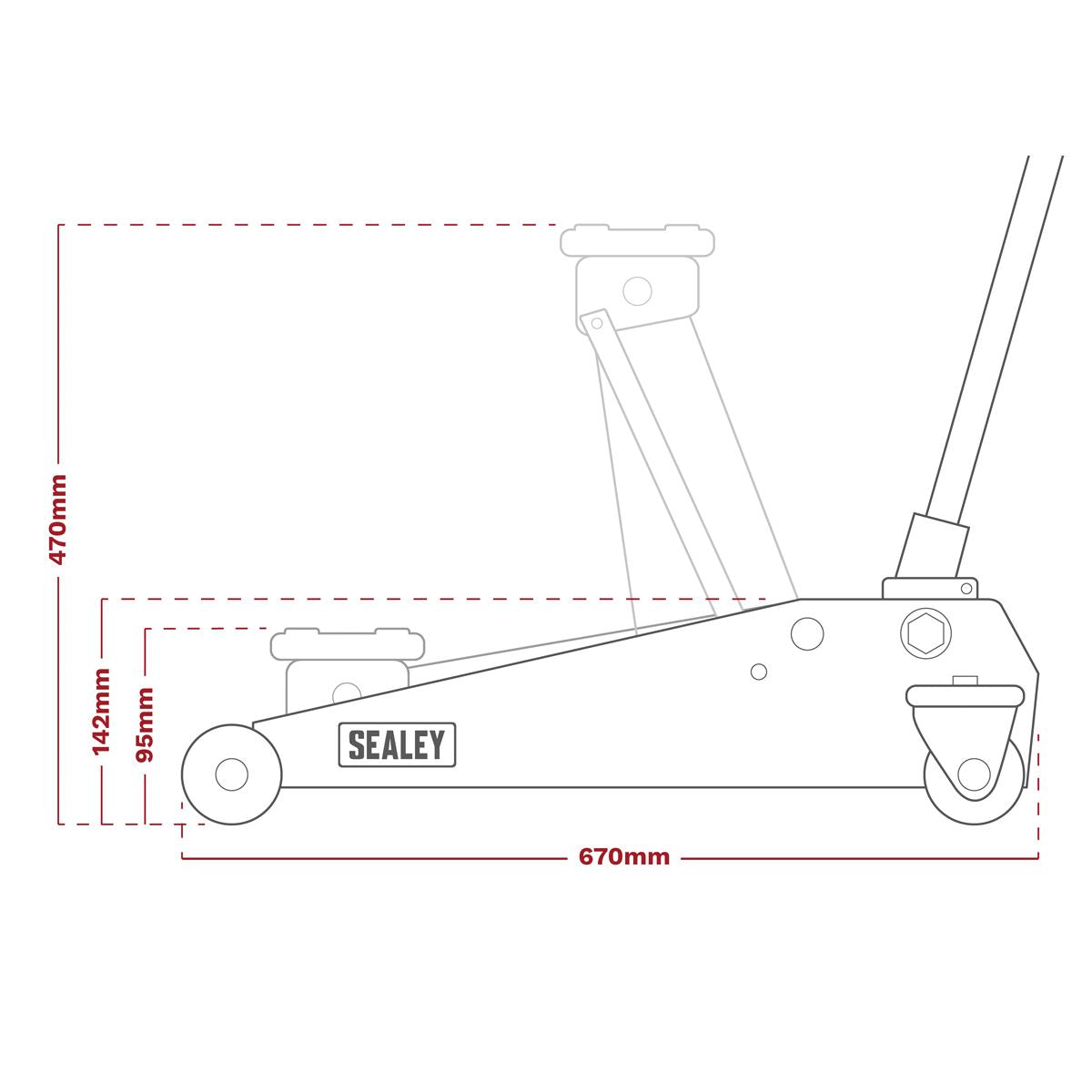 Sealey Trolley Jack 2.5 tonne Aluminium/Steel Rocket Lift RJAS2500