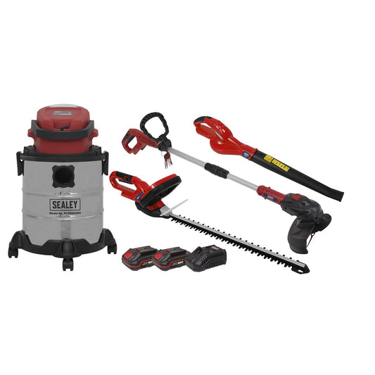 Sealey 4 x 20V SV20 Series Cordless Garden Power Tool Combo Kit - 2 Batteries CP20VCOMBO3