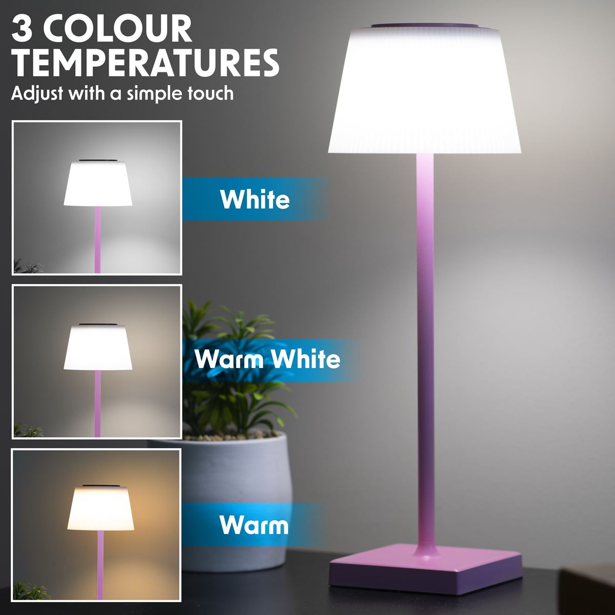 Dellonda Rechargeable Table Lamp for Home Office Restaurant RGB Colours DH215