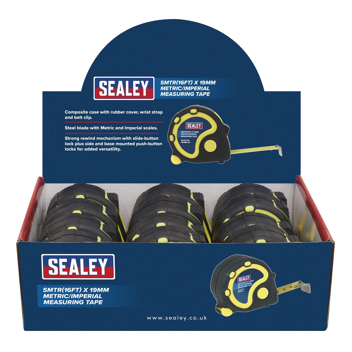 Sealey Rubber Tape Measure 5m(16ft) x 19mm Metric/Imperial Display AK98912