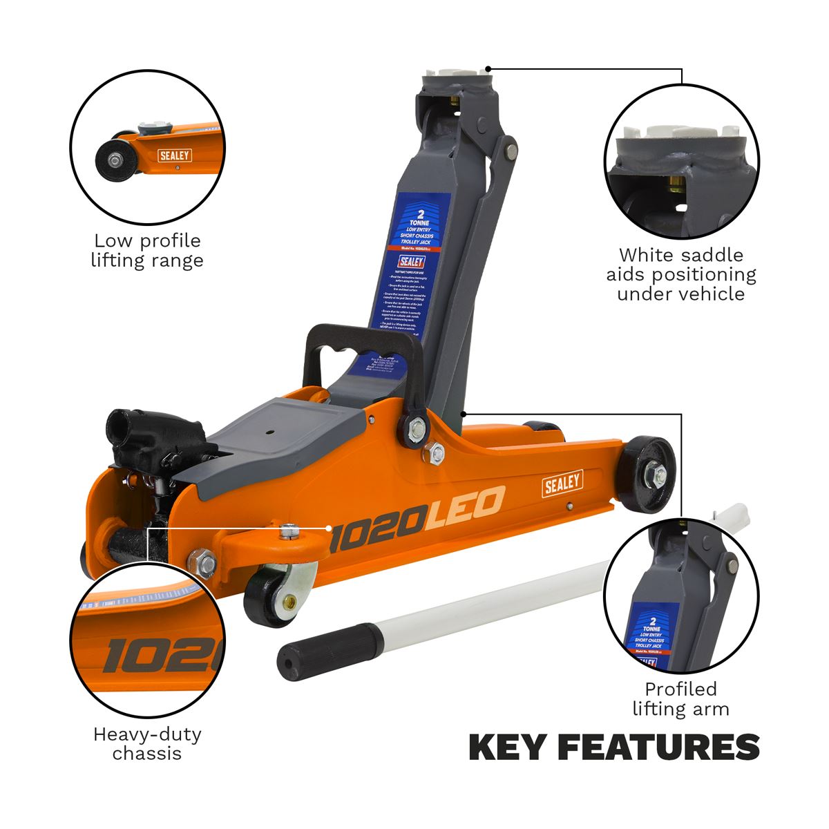 Sealey Trolley Jack 2 tonne Low Entry Short Chassis - Orange 1020LEO