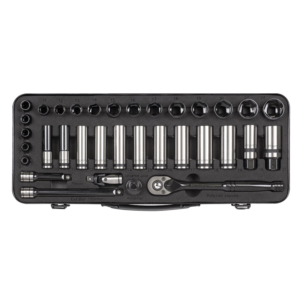 Sealey Socket Set 34pc 3/8"Sq Dr WallDrive Metric Black Series AK7971