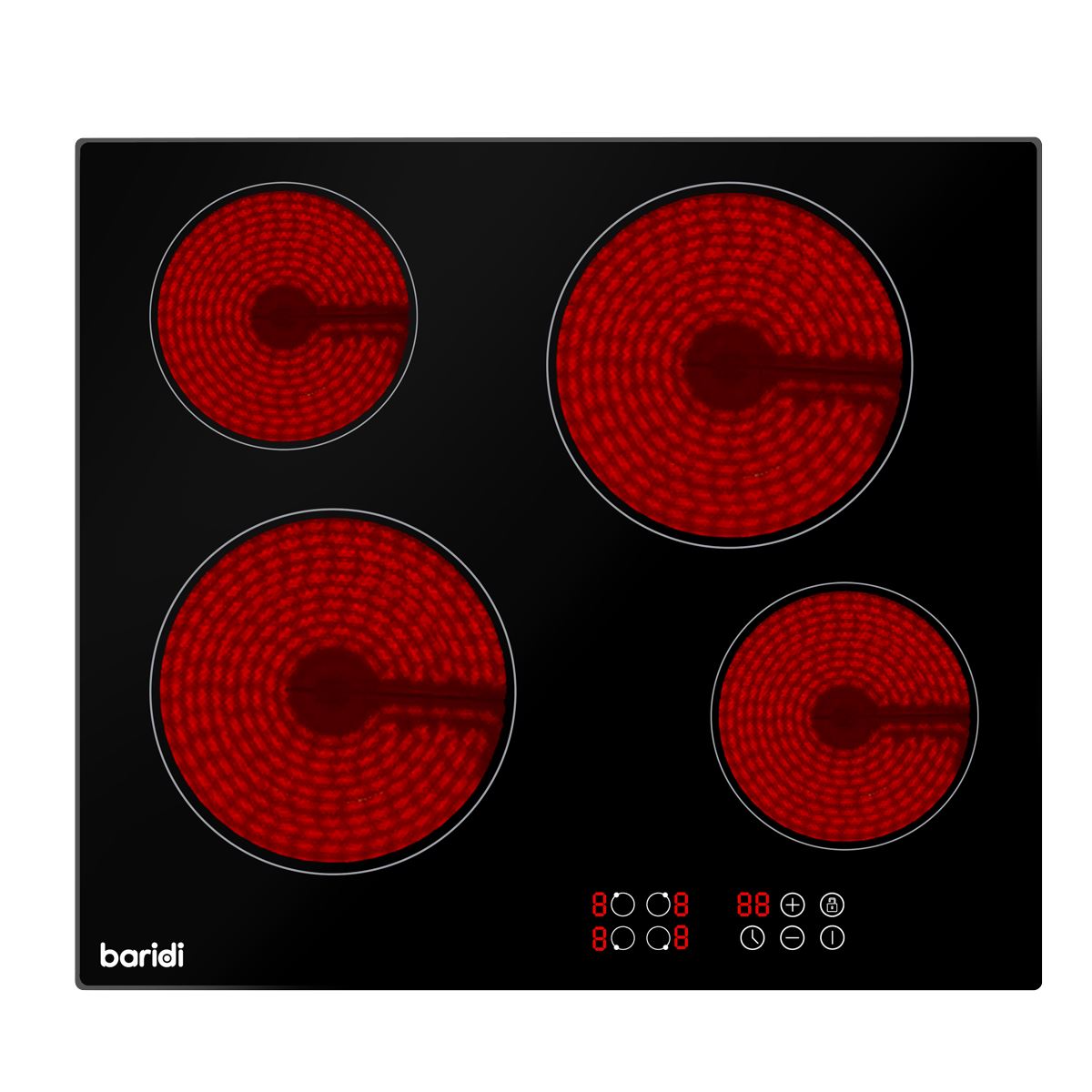 Sealey Baridi 60cm Built-In Ceramic Hob 4 Cooking Zones, Black Glass, 6000W with Touch Controls, Timer DH131