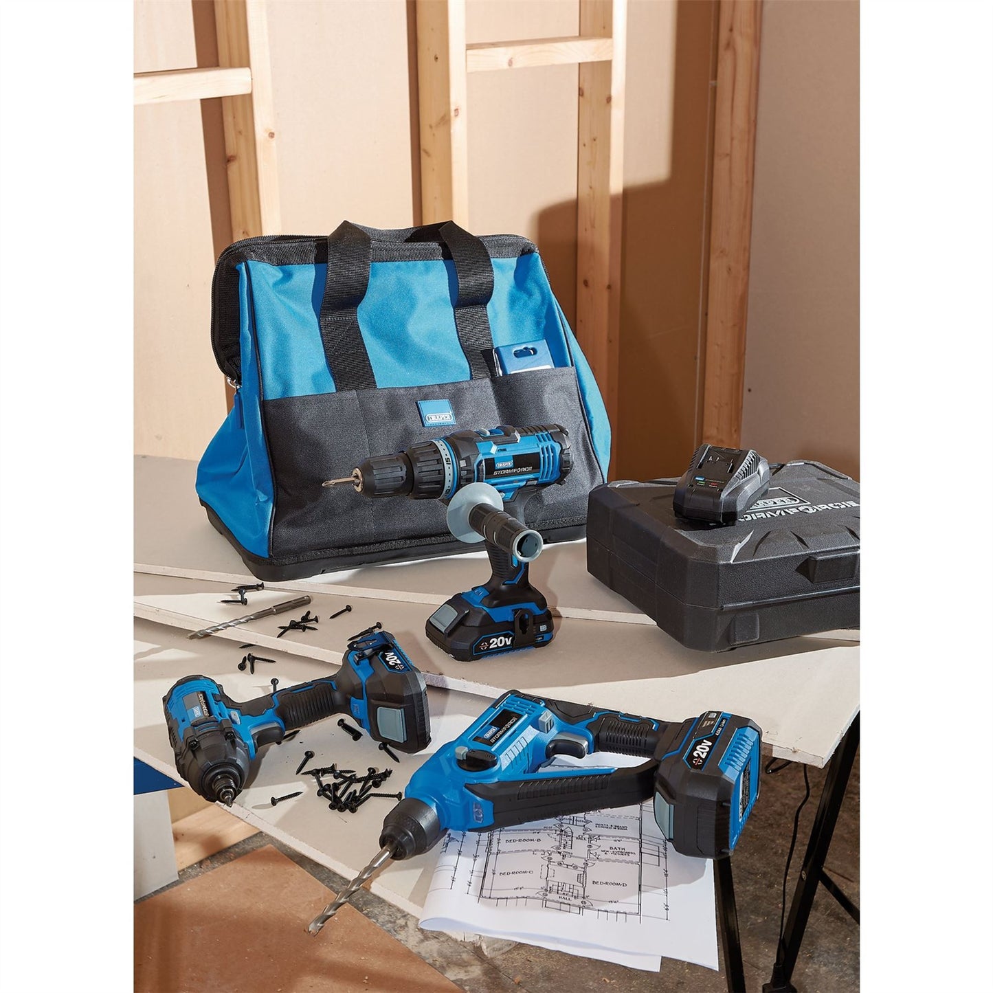 Draper 40449 Storm Force 20V Cordless Fixing Kit Power Tool Set Bundle