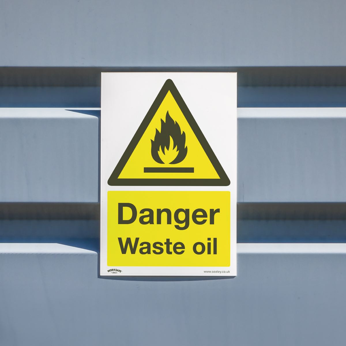 Worksafe Warning Safety Sign - Danger Waste Oil - Self-Adhesive Vinyl SS60V1