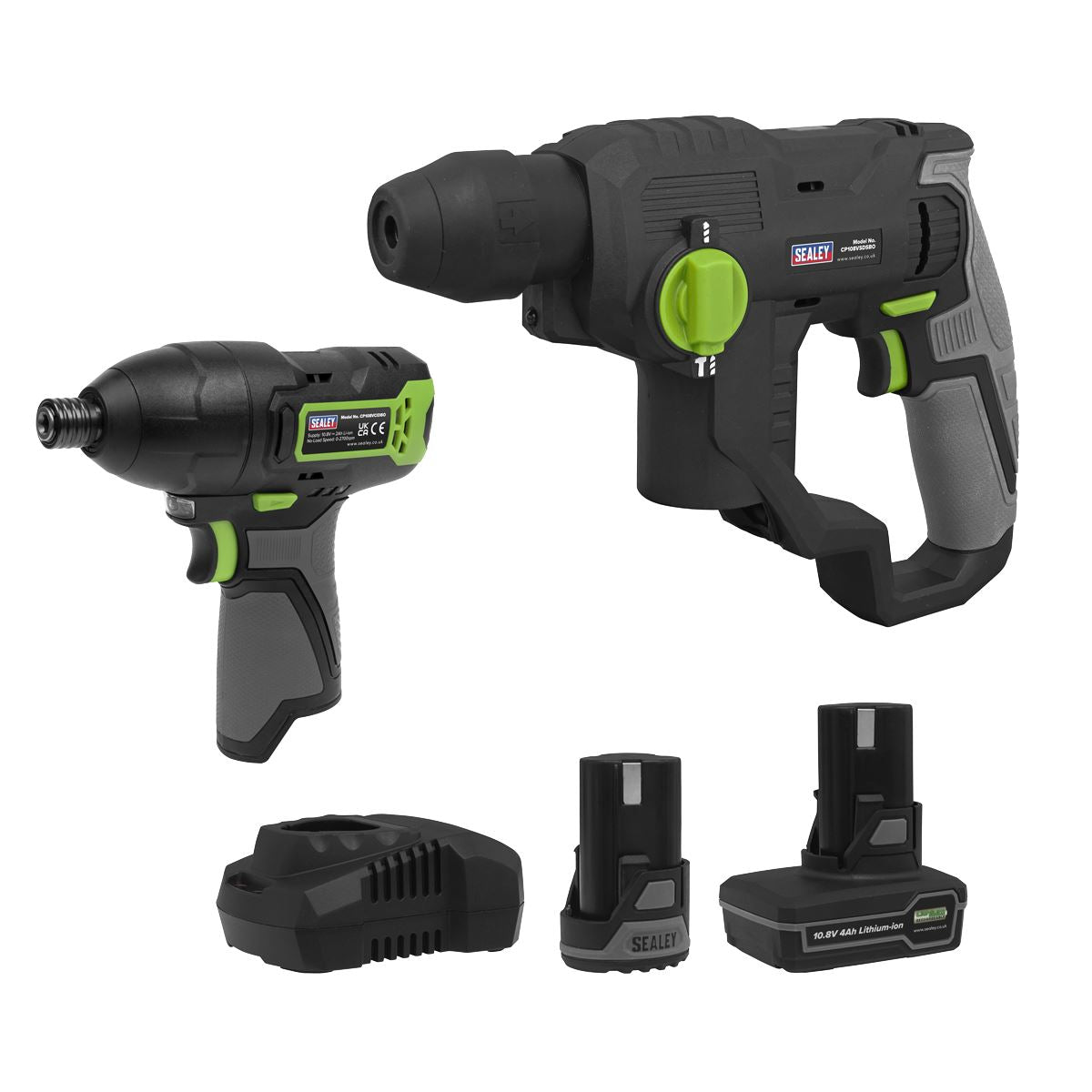 Sealey 2 x 10.8V SV10.8 Series Rotary Hammer Drill & Impact Driver Kit CP108VCOMBO4