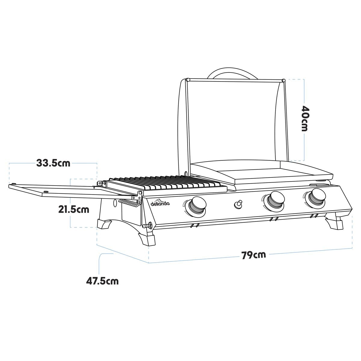 Dellonda 3 Burner Stainless Steel Portable Gas Plancha/Grill 8.5kW DG276