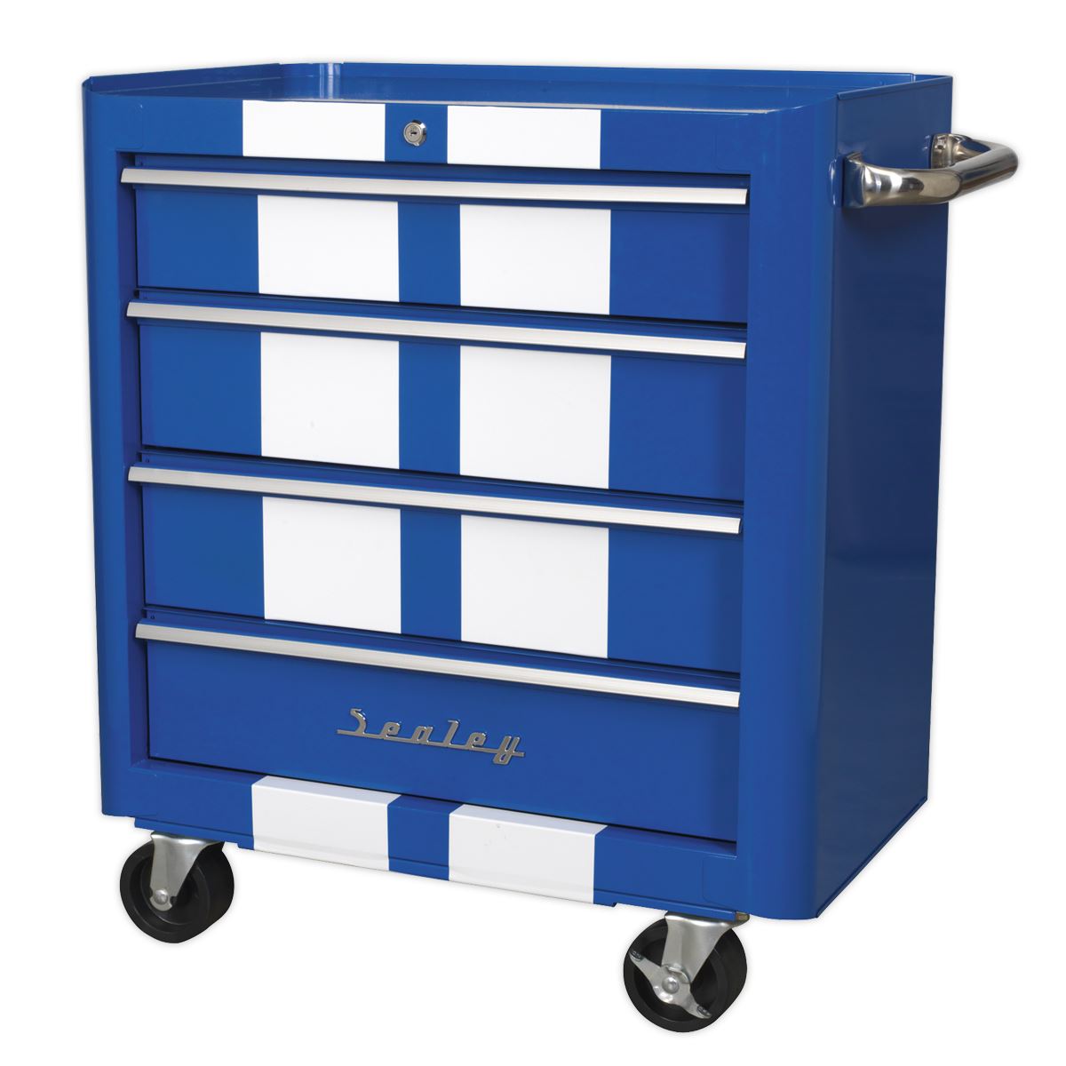 Sealey Rollcab 4 Drawer Retro Style - Blue with White Stripes AP28204BWS