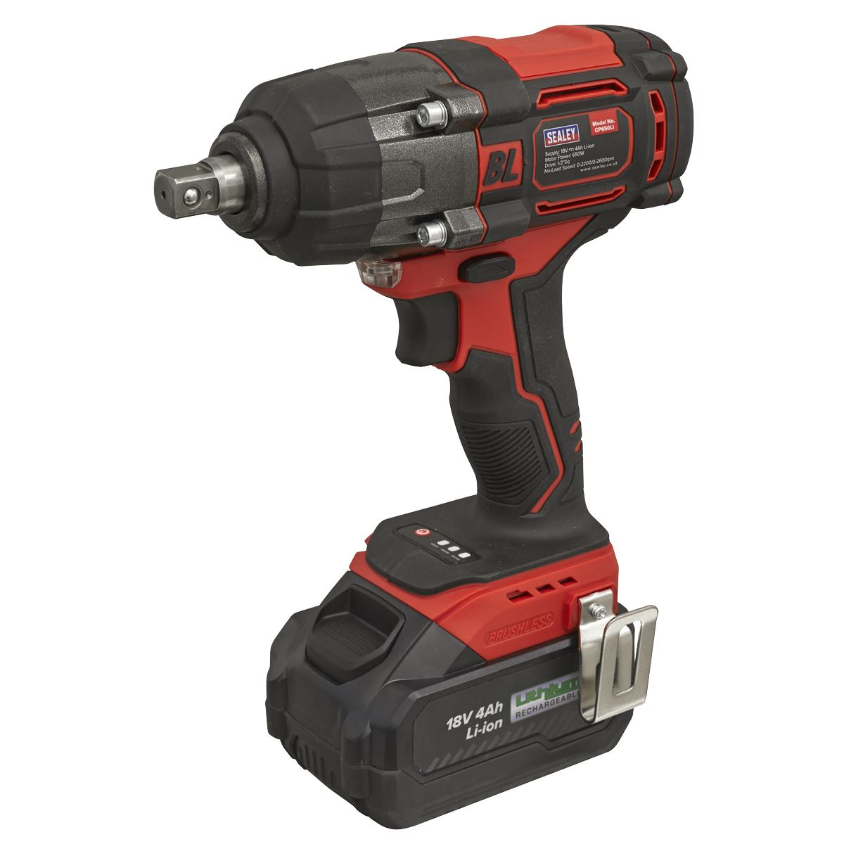 Sealey Cordless Impact Wrench 18V 4Ah Lithium-ion 1/2"Sq Drive CP650LI