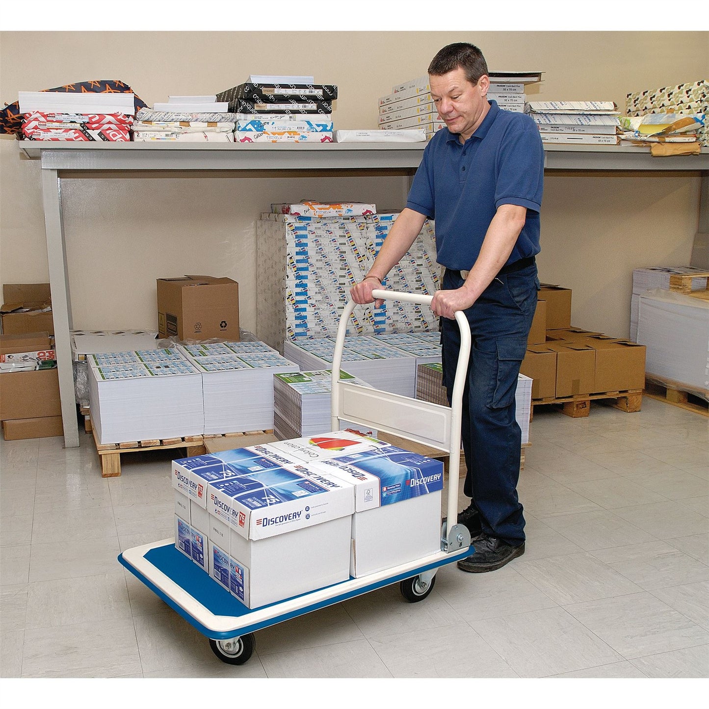 Draper Platform Trolley with Folding Handle, 900 x 600 x 850mm, 300kg