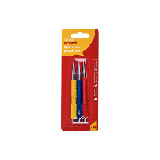 3x Colour Coded Centre Punch Set 125mm Mechanic Chisel Point Metal 1/16" 1/32" - H0865