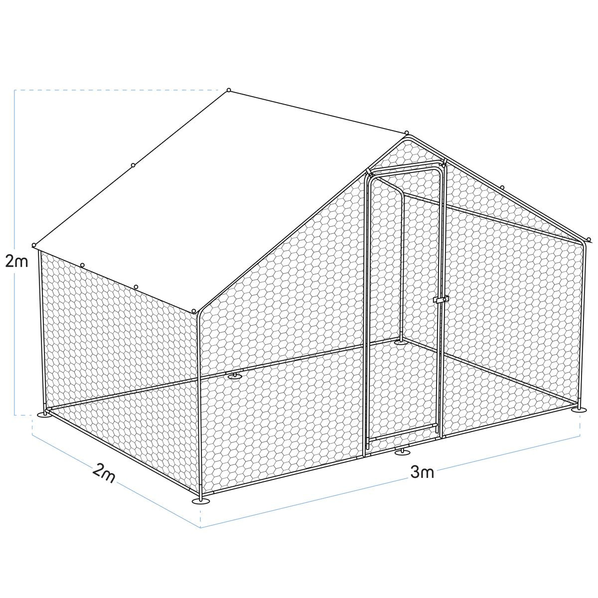 Dellonda 3x2x2m Walk-In Chicken Run, Galvanized Steel, Roof Cover, PVC Coated Chicken Wire DG278