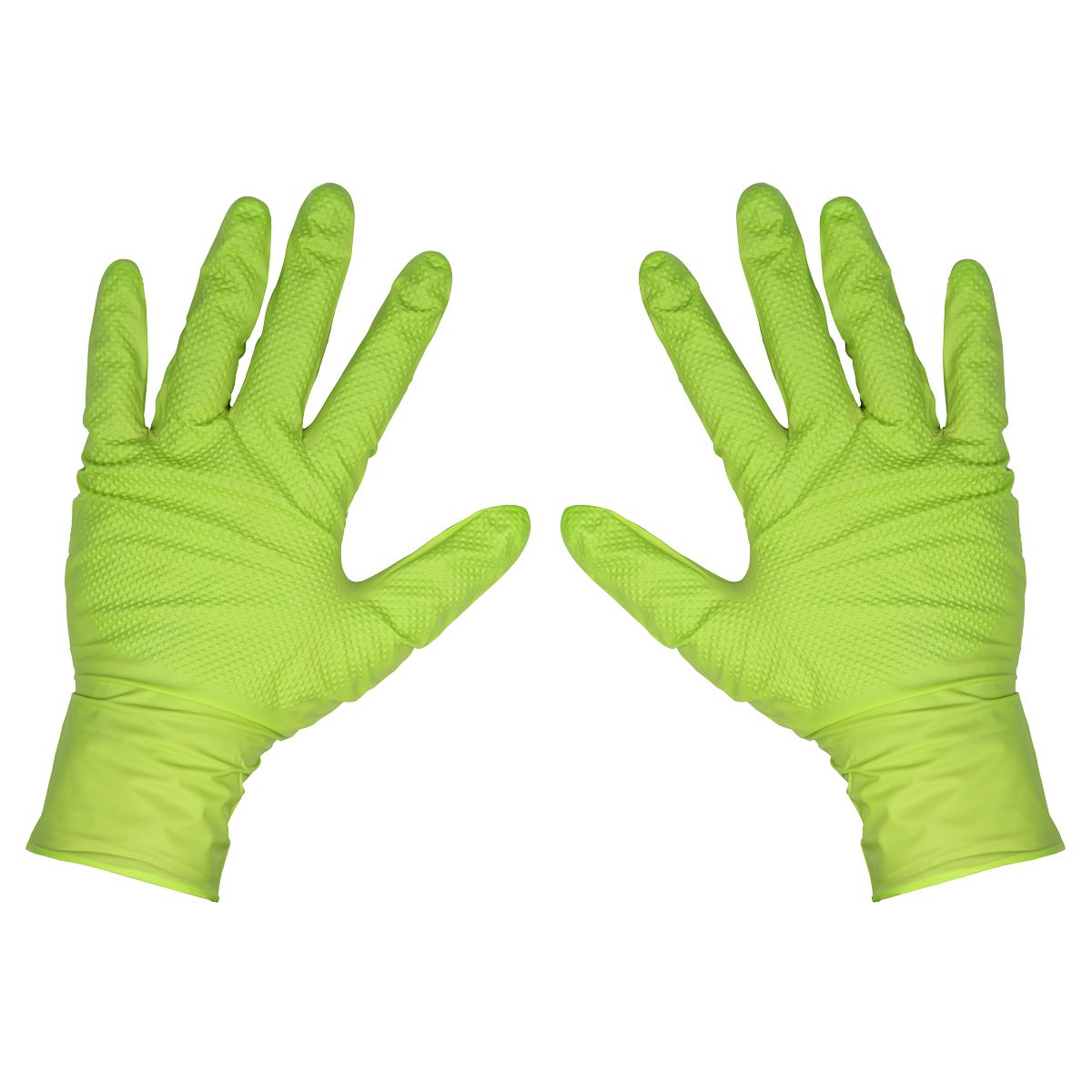 Sealey Diamond Grip Extra-Thick Nitrile Powder-Free XL Gloves Hi-Vis Green 50Qty