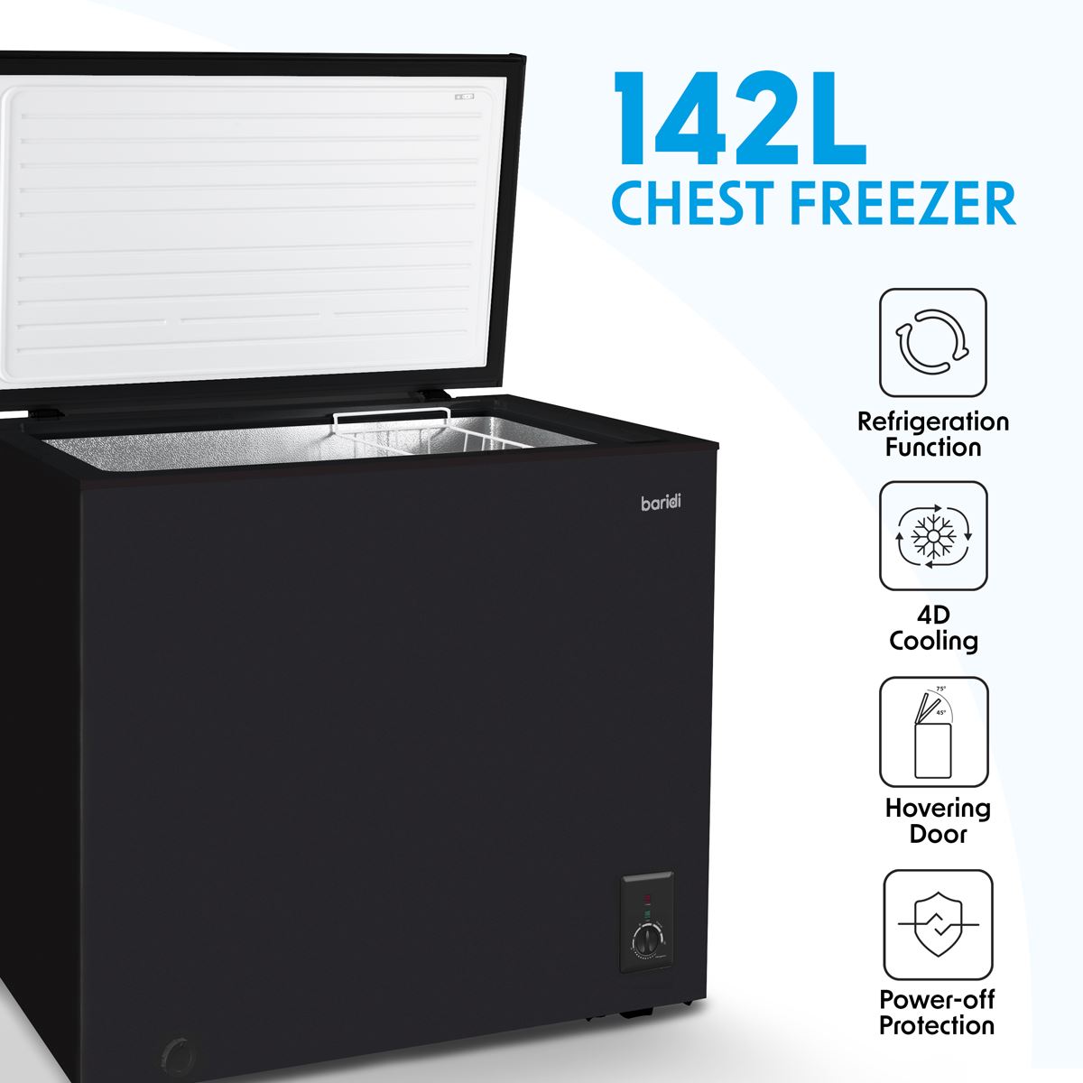 Baridi Freestanding Chest Freezer, 142L Capacity, Garages and Outbuilding Safe