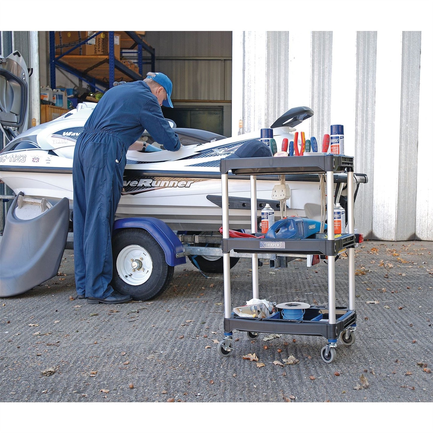 Draper 04612 Tool Parts Storage Trolley Paddock Cart 3 Level Garage Workshop