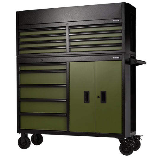 Draper Bunker Combined Roller Cabinet and Tool Chest, 13 Drawer, 52" Green 24255
