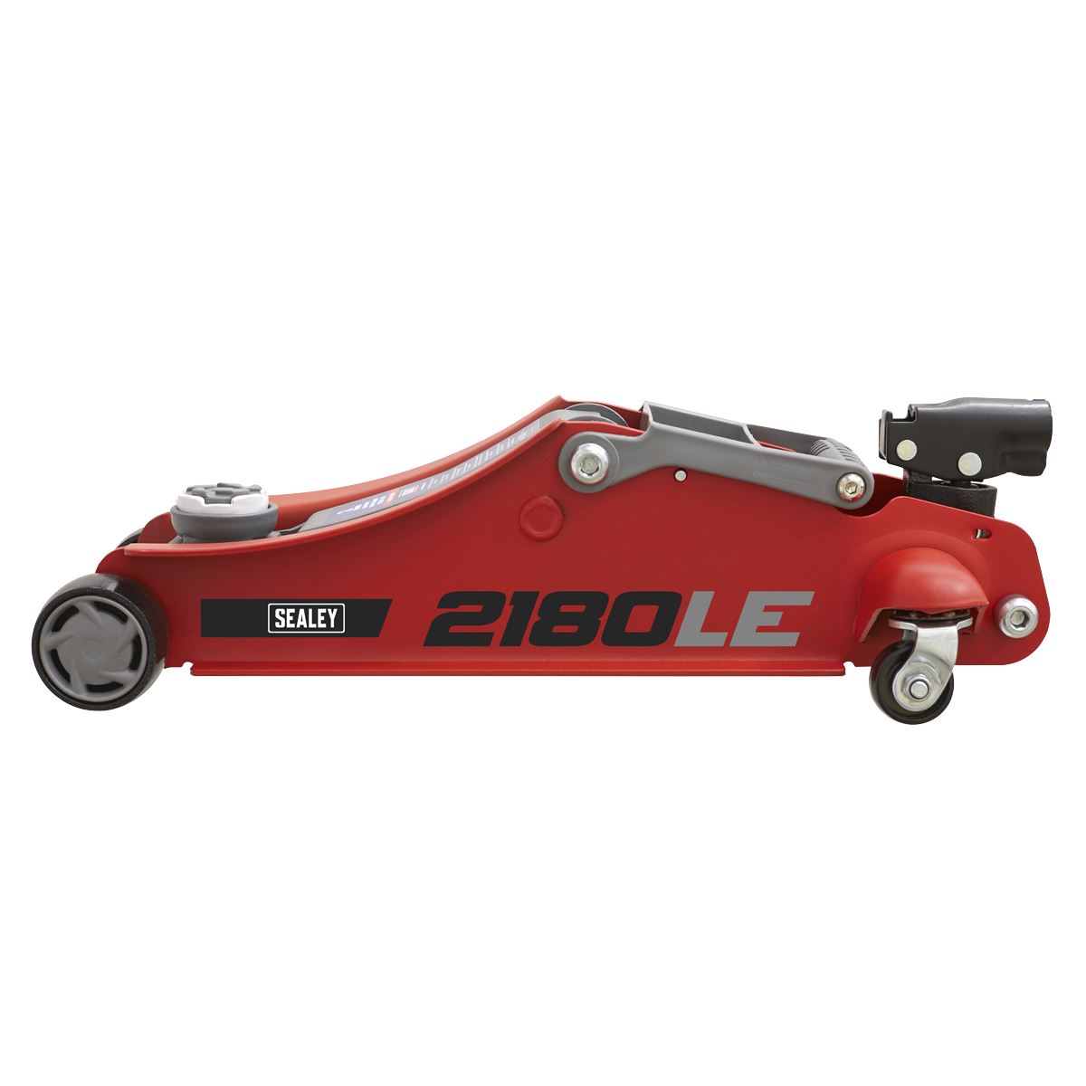 Sealey 180 Handle Trolley Jack 2 Tonne Low Profile Short Chassis - Red 2180LE