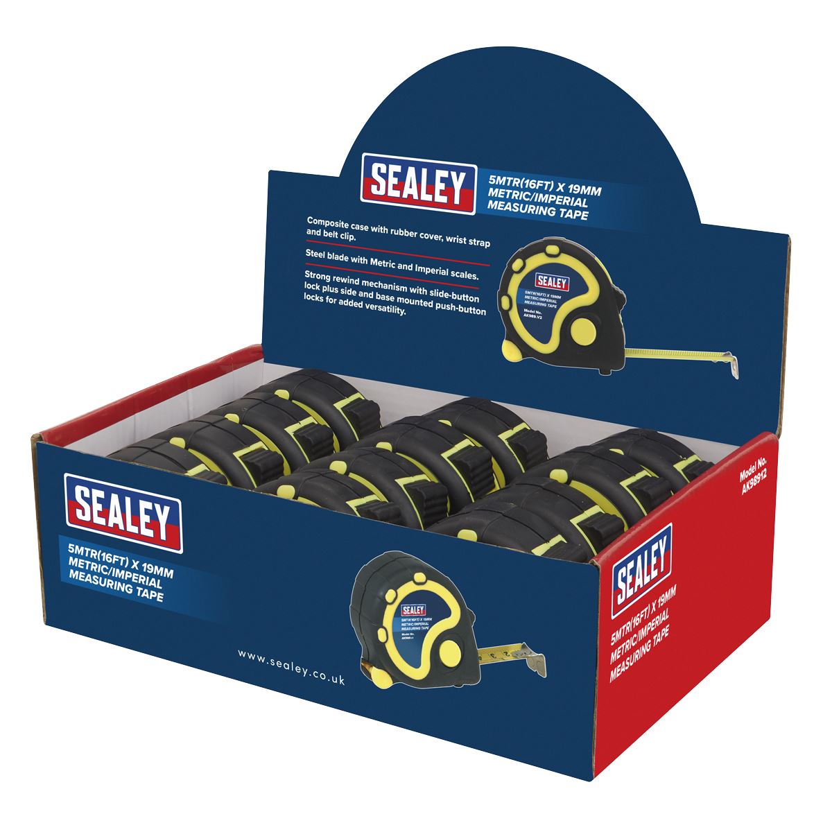 Sealey Rubber Tape Measure 5m(16ft) x 19mm Metric/Imperial Display AK98912