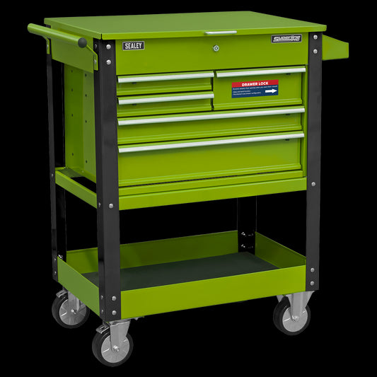 Sealey Superline Pro Heavy-Duty Mobile Tool & Parts Trolley with 5 Drawers and Lockable Top- Hi-Vis Green AP890MHV