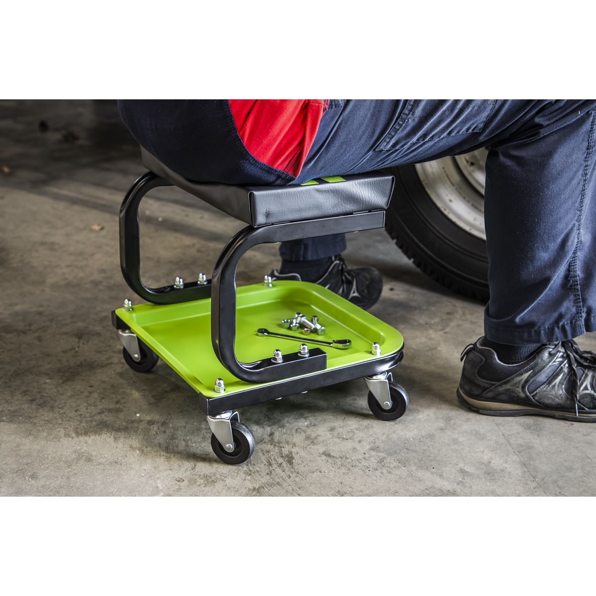 Sealey Mechanic's Utility Seat Deluxe - Hi-Vis Green SCR9HV