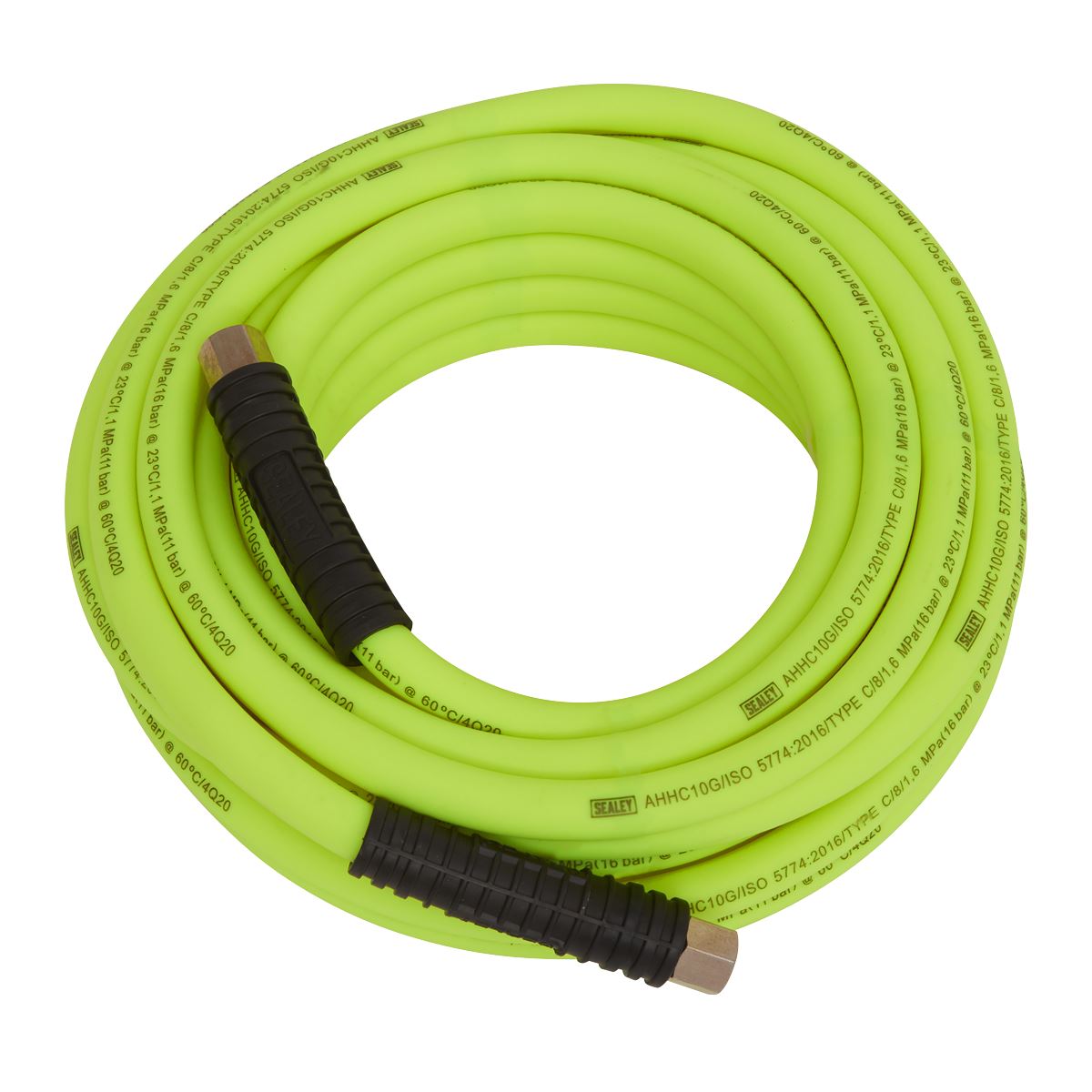 Sealey Air Hose 10m x 8mm Hybrid High-Visibility 1/4"BSP Unions AHHC10G