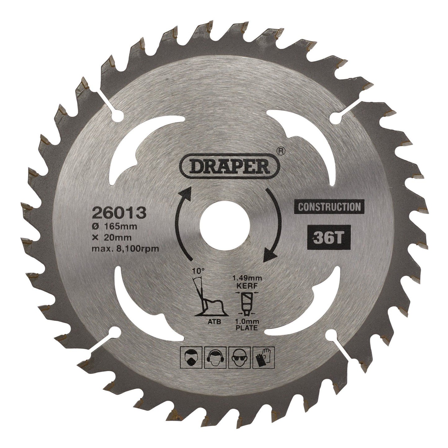 Draper Tct Saw Blade 165mm 36T Cons SBC3