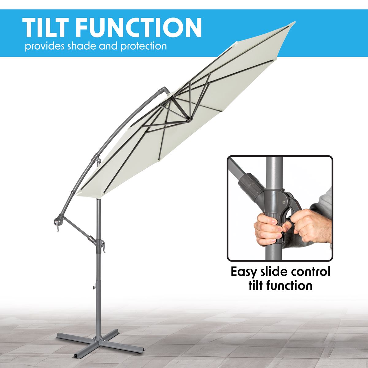 3m Banana Garden/Patio Parasol w/Crank Handle, 8 Ribs and Cover, Cream Canopy